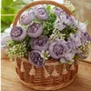 Decorative Flowers Big Heads Artificial Peony 25CM Rose Bouquet Real Touch Hydrangea For Home Graden Wedding Decoration