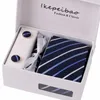 Laço amarra o casamento vermelho listrado listrado personalizado clássico masculino masculino Hombre azul púrpura conjuntos de calças com clipes quadrados de bolso de punho