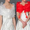 Ivory/Red Tulle Shawls Wedding Tulle Capelet Bridal Wrap Embroidered Lace Shrug for Dress Party