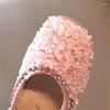 Flat Shoes 2022 Spring Girls Pearl Princess Кожаные девочки Crystal Kids Casual Performance Shining Party 21-35