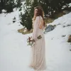 Vintage koronkowe sukienki ślubne boho długie rękawy bez pleców hipis hippie bohemian ślubna sukienka ślubna