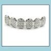 Grillz dentystyczne grille złota hip hop lodowane cz diamenty zęby Top Sier Hiphop Jewelry Grillz Rhinestone topb otzgv