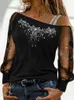 Frauen T Shirts Mode Frau TOP 2022 Y2k Kleidung Strass Geometrische Druck Kalten Schulter Meine Bestellungen Casual Ropa Mujer hemd Femme