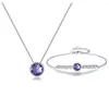 Necklace Earrings Set Fashion Bohemian Purple Zirconia Bridal Pandant For Women And Girls Bracelets Bangle Gift Accessories