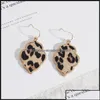 Charm Flower Hexagon Leopard Wood Grain Pattern Pu Leather Charms Earrings Gold Color Dangle Brincos Pendientes Fashion Dhselle Otwu5