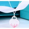 Women Classic Fashion S925 Sterling Silver Blue Pink Black Splash Emamel Hearthaped Necklace Luxury Brand Jewelry Gift8888550