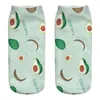 Носки 1 Пара Новый 3D -печатный мультфильм Happy Avocado Cool Fashion Fruit Fruit Women Unisex Короткий сокс.