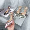 Dress Shoes NAUSK New Rhinestone Butterfly-knot Sandals Fine Heel Sandals Women Crystal Fairy Wind Pink Bow Tie with Diamond High Heels 103122H