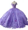 Lilas lavande robes de Quinceanera fleurs faites à la main corset à lacets perlé hors bretelles bal doux 16 robe princesse Vestidos