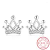 Orecchini a bottone Classic Crystal Crown Princess Girl Gioielli in argento Charm 925 Accessori per feste da donna