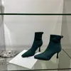 Boots Square Toe Women Ankle 2022 Arrivals Sock Booties Stretch Shoes Black Brown Khaki Green Thin High Heels Autumn
