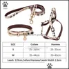 Hundhalsar Leases Leather Designer Dogs Collar Leases Set Classic Plaid Pet Leash Step in Dog Harness For Small Medium Cat Chih DHC3B