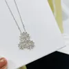 Vintage Designer Pendants Necklaces Lotus S Sterling Sier Full Crystal Three Flowers Charm Short Chain Choker for Women Jewelry with Box