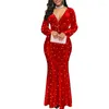 Casual Dresses Spring Dress Women 2022 Sexig Deep V Neck High midja Long Party Slim Star Print Mermaid Maxi 5XL