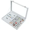 أكواب المجوهرات Szanbana Tray Display Showring Ring Box Box Vintage Case Multi-Function Gray Velvet Clear Lid مع قفل