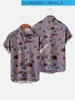 Men's Casual Shirts Purple Chinese Style Mushroom Print Short Sleeve Shirt Harajuku Streetwear Men Hawaiian Summer Hip Hop Button Up Beach
