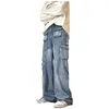 Erkek kot mavi bol erkekler moda çoklu cepler kargo sokak kıyafeti hip hop gevşek düz denim pantolonlar erkek pantolon m-2xl