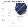 Bow Ties Designer Brand Business Tie For Men High Quality Necktie Deep Blue Striped 8CM Wide Polyester Silk Gentleman Dress Suit