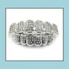 Grillz dentystyczne grille złota hip hop lodowane cz diamenty zęby Top Sier Hiphop Jewelry Grillz Rhinestone topb otzgv