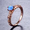 Bröllopsringar blå vit lila opal ring klassisk rund liten sten engagemang charm rosguld färg för kvinnor boho smycken