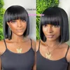 Short Straight Hair Bob Wigs Brazilian Human Hair Wig With Bangs Remy Full Machine Made for Women Non Lace Glueless affordable low price 150%density