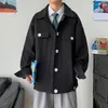 Herr ull vinter kort ullrock m￤n varm mode ficka casual tyg jacka streetwear koreanska l￶sa herrar ytterkl￤der