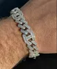 Baguette Cuban Prong Link Bracelet Iced Out 14K White Gold Plated Diamond Cubic Zirconia Jewelry 7inch-8inch 14MM Mens Bracelets