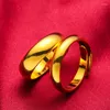 Anillos de racimo 1 par de para hombre mujer 24K Color oro Anillo de dedo liso ajustable Anillo Bague Femme accesorios de joyería de boda regalos