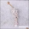 Navel Bell -knop Ringen Sexy Belly Bars Button Rings Piercing Crystal Flower Body Sieraden Navel Ring Gouden Accessoires 6 Styles D Dhyio