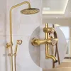 Bathroom Shower Sets Luxury Antique Brass Carving Rainfall Faucet Mixer Tap With Tub Bath & Set Bathtub