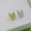 Vintage Designer Charm Earrings 18K Gold Plated Full Crystal Butterfly Bow Clip Stud Earrings For Women With Box Luxury Jewelry