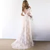 Real Boho v Neck Wedding Dress Cap Cap Sleeves 섹시한 해변 등이없는 신부 드레스 vesidos de noivas 사용자 정의 저렴한 가격