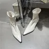 Boots Black White Beige Women Onge Office Toe Sock Botas Thin High High High Zipper Stretch Shoes Size 35-39 Party Pump