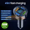 66W Car Charger Digital Phone Зарядка для iPhone 12 13 Pro Max Xiaomi Huawei быстрого заряда тип C