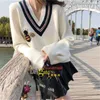 Nya lyxdesigner Kvinnor Bee Brodery Sticked V-Neck Pullover Sweater Jumpers