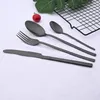 Dijkartikelen sets 16 stks zwart goud bestek roestvrijstalen mes mes lepel lepel diners servies feestje keuken flatware zilverwerk