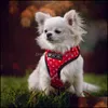 犬の襟のリーシュ犬のハーネスとリーシュセットレッドポープリントプリントハーネス通気性メッシュパッド入り子犬ベストカラーsmall212v
