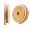 Bamboo Glass Cup Lids 70mm 88mm Reusable Wooden with Straw Hole and Silicone Seal DHL SN28