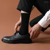 Herrstrumpor Autumn Winter Warm Business Strumpor Black Long Casual Deodorant Breattable Sweat-Absorbent Leather Shoes for Man