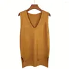 Women's Vests 2022 Fashion Sweater Vest Women V-Neck Casual Brown Office Lady Sleeveless Knitted 16 Colors