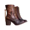 Stivali Nuove donne Inverno Outdoor Lace-up Caviglia Ladies Square Heel Pu Boot Plus Size 35-43 Casual Donna Zapatos Mujer 220805