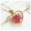 Verre amour coeur collier pour femmes couleur or fleur séchée pendentif chaîne mode bijoux fête cadeau