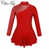 Stage Wear Kids Girls Long Sleeves Tulle Ballet Gymnastics Leotard Figure Skating Dress Children Lyrical Contemporary Dance Costumes