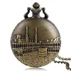 Pocket Watches Magnificent Castle Necklace Watch Quartz Bronze Sweater Chain Pendant Antique Timepiece Gifts Unisex