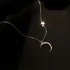 925 Chain Sterling Silver Moon Pendant Necklace Woman Simple ClaVicle Chain Shiny Zircon Collar Gift For Girls Exquisite Jewelry