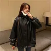 Kvinnor ner läderjacka kvinnor vinter tjock värme päls krage svart lös koreanska modestudenter överdimensionerade vilda kappkvinnor kläder
