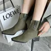 Stivali Flock Donna Caviglia Punta quadrata Stivaletti corti Tacchi medi spessi Décolleté per feste con cerniera posteriore Scarpe eleganti Donna Taglia 39