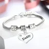 Link Bracelets 12PC Family Jewelry Glossy Clear Crystal Heart Charm Pendant Love Bead Chain Bangles Daddy Mommy Sister Nana Xmas Gift