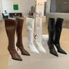 Bottes genou hautes pour femmes noir blanc marron bout pointu talons fins 2022 arrivées dos fermeture éclair chaussette extensible femme