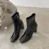 Boots fyrkantiga t￥ kvinnor strumpa stretch skor h￶ga klackar patent l￤der sida blixtl￥s h￶st vinterkvinna 39